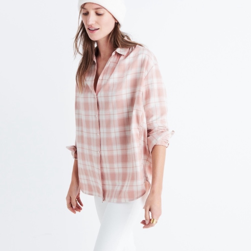 Madewell Pink & Off-white Plaid Button-down Shirt